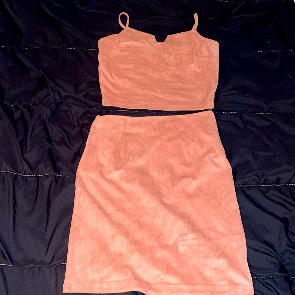 Suede Pink Two Piece Matching Outfit